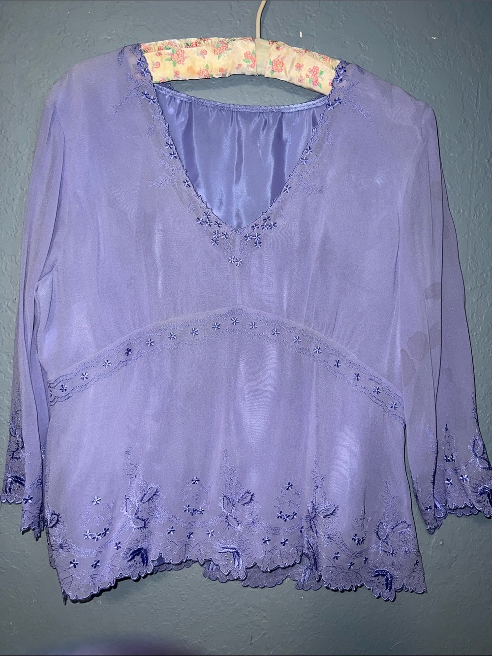 Lavender Embroidered V-Neck Women's Top